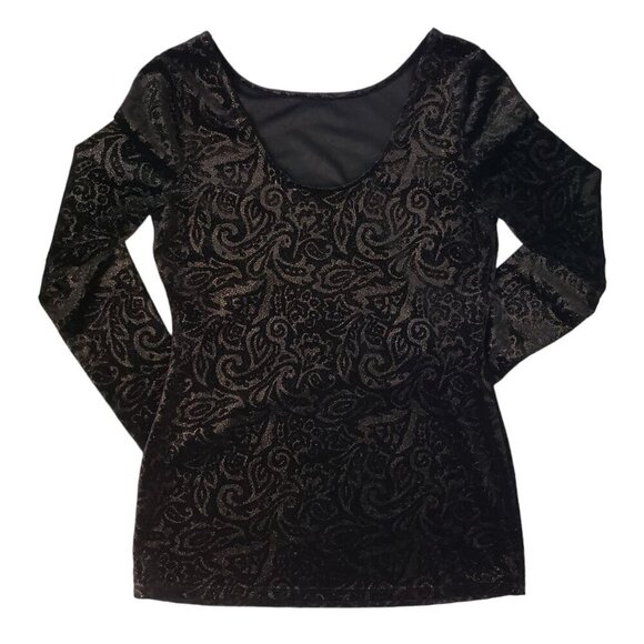 Cache Black Metallic Velvet Burnout Tunic Top Whimsigoth Grunge Womens M NWT - Picture 5 of 12